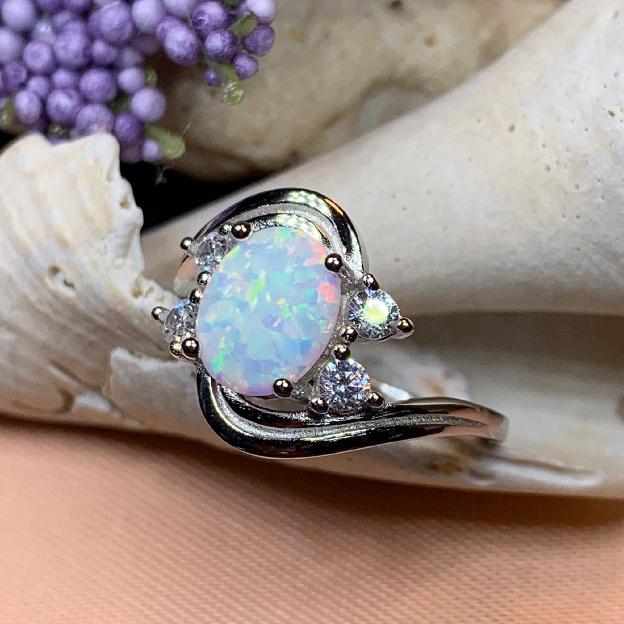 Color Stone Rings Sterling Silver Pink Opal Gemstone Pink Jewelry