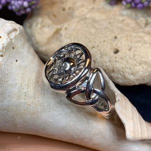 Crescent Moon Ring, Celtic Sun Ring, Celestial Jewelry, Moon Ring, Trinity Knot Ring, Irish Ring, Anniversary Gift, Wife Gift, Mom Gift