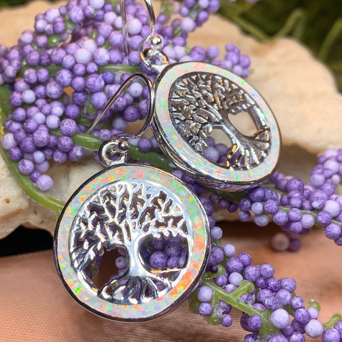 Tree of Life Earrings, Celtic Jewelry, Irish Jewelry, Opal Jewelry, Norse Jewelry, Anniversary Gift, Sister, Girlfriend, Graduation Gift