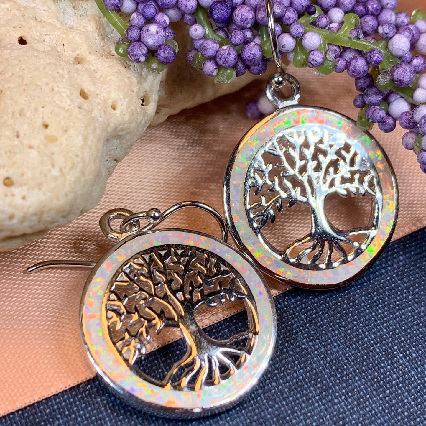 Tree of Life Earrings, Celtic Jewelry, Irish Jewelry, Opal Jewelry, Norse Jewelry, Anniversary Gift, Sister, Girlfriend, Graduation Gift