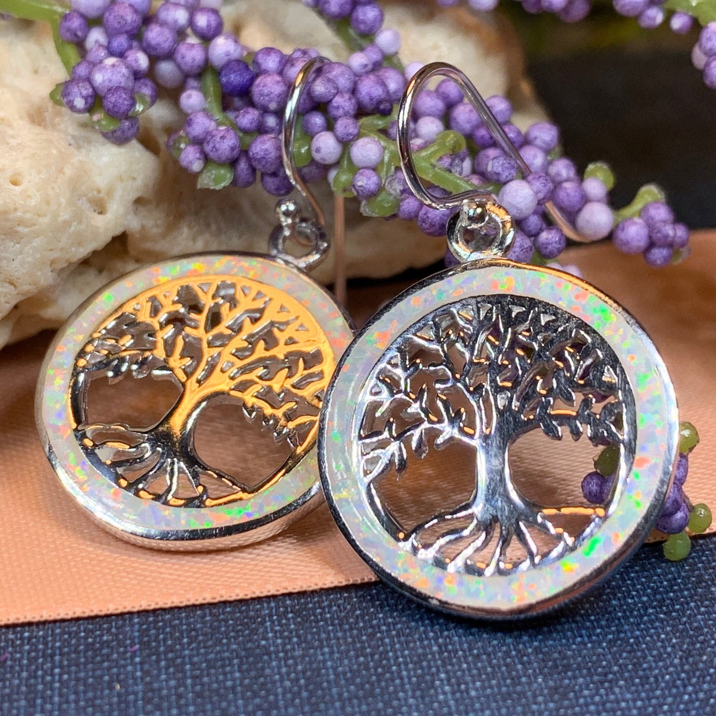 Tree of Life Earrings, Celtic Jewelry, Irish Jewelry, Opal Jewelry, Norse Jewelry, Anniversary Gift, Sister, Girlfriend, Graduation Gift