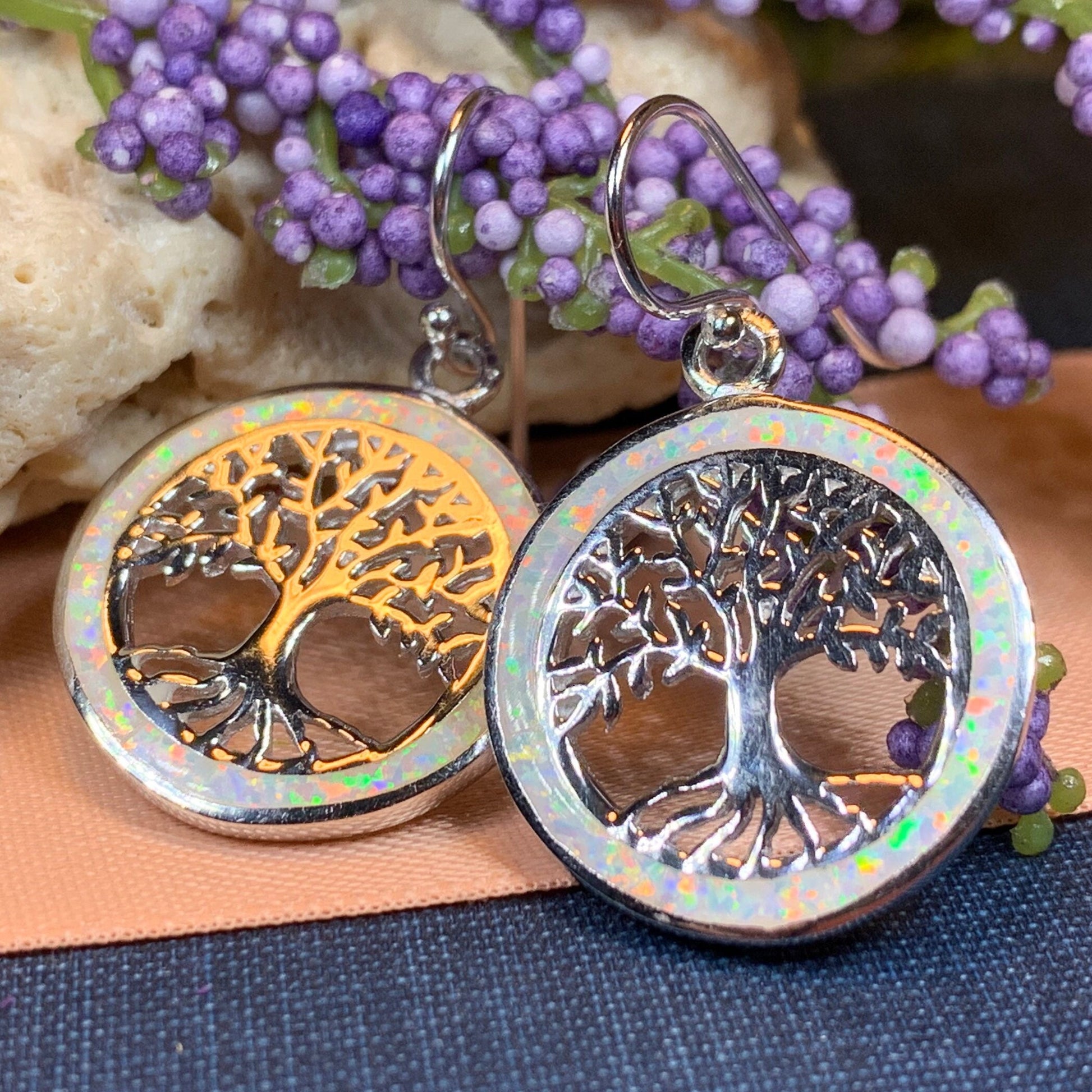 Tree of Life Earrings, Celtic Jewelry, Irish Jewelry, Opal Jewelry, Norse Jewelry, Anniversary Gift, Sister, Girlfriend, Graduation Gift