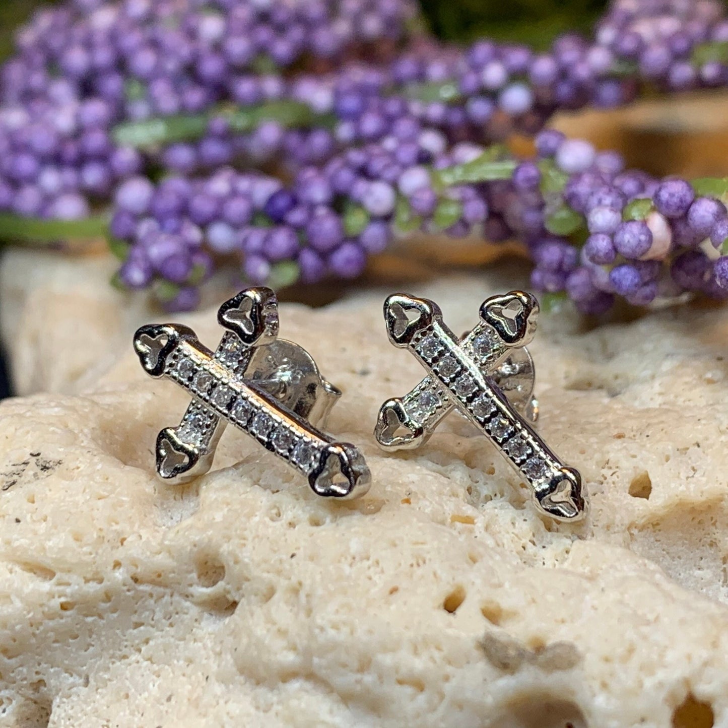 Faith Cross Stud Earrings — view 6