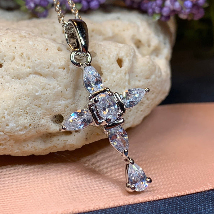 Celtic Cross Necklace, Diamond Cross Pendant, Irish Cross, First Communion Gift, Religious Jewelry, Bridal Cross Necklace, Wife Gift