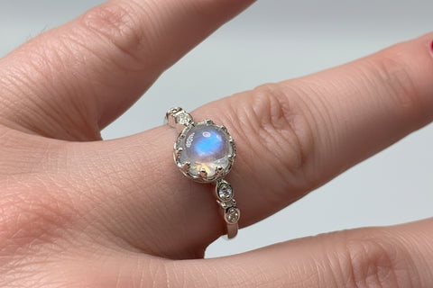 Load image into Gallery viewer, Moonstone Ring, Promise Ring, Engagement Ring, Celtic Jewelry, Anniversary Gift, Wiccan Jewelry, Boho Statement Ring, Cocktail Ring
