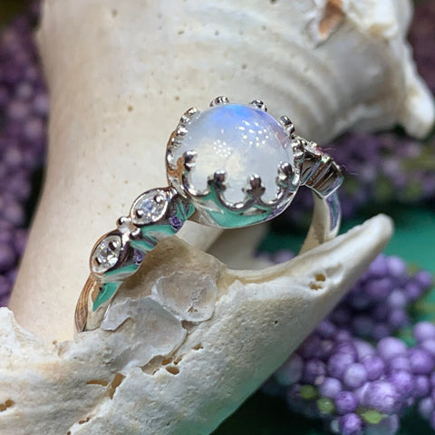 Load image into Gallery viewer, Moonstone Ring, Promise Ring, Engagement Ring, Celtic Jewelry, Anniversary Gift, Wiccan Jewelry, Boho Statement Ring, Cocktail Ring
