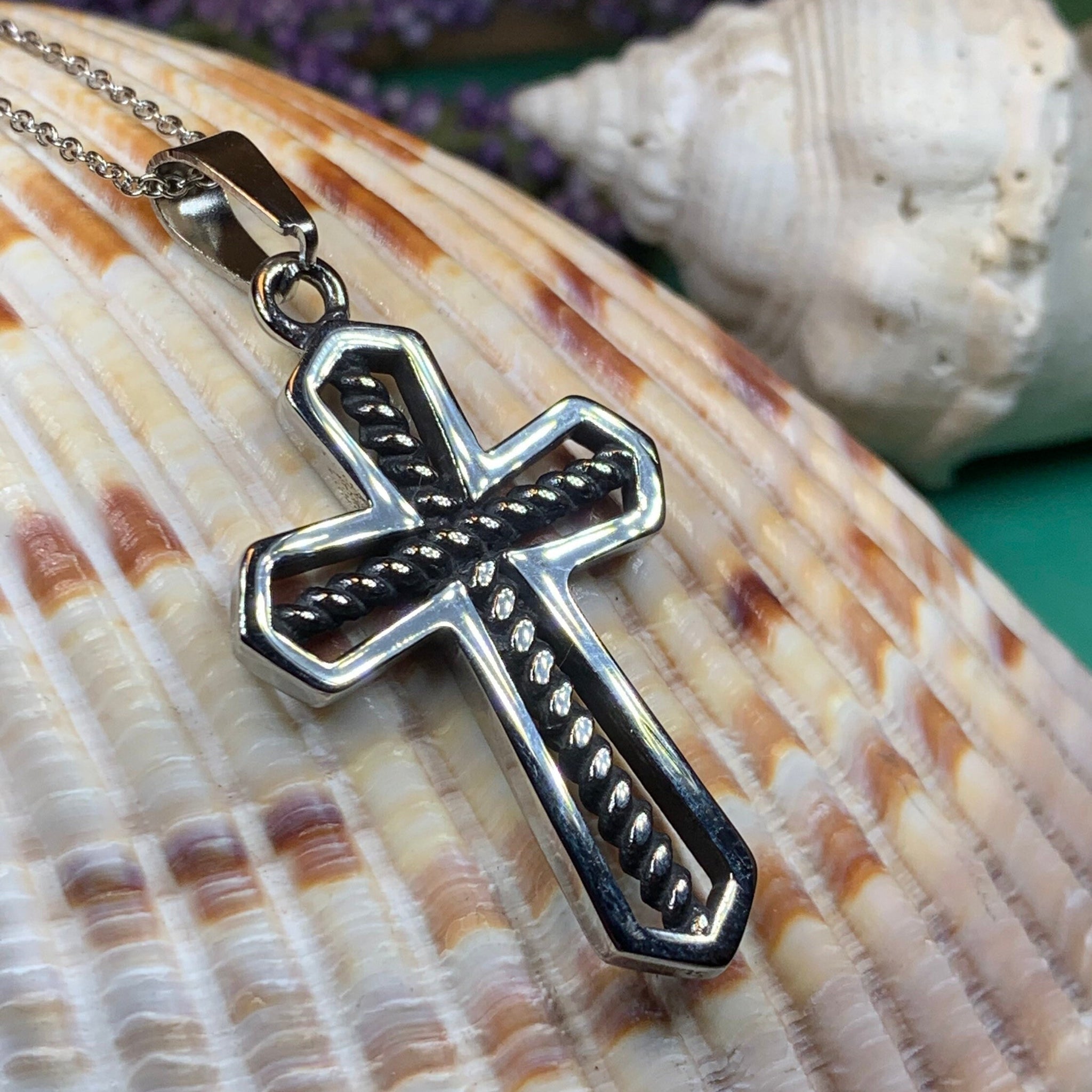 Stainless Steel Silver Cable Cross Necklace – SpicyIce