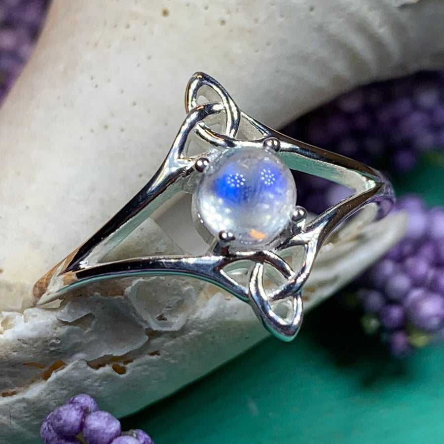 Moonstone Ring, Celtic Knot Ring, Irish Promise Ring, Engagement Ring, Cocktail Ring, Anniversary Gift, Silver Boho Ring, Scottish Ring