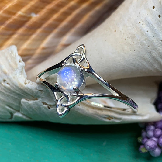 Moonstone Ring, Celtic Knot Ring, Irish Promise Ring, Engagement Ring, Cocktail Ring, Anniversary Gift, Silver Boho Ring, Scottish Ring