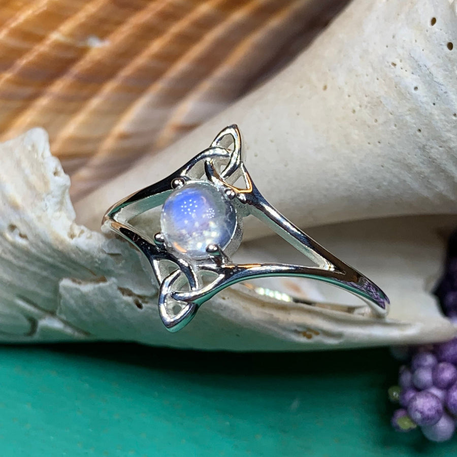 Moonstone Ring, Celtic Knot Ring, Irish Promise Ring, Engagement Ring, Cocktail Ring, Anniversary Gift, Silver Boho Ring, Scottish Ring