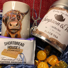 Load image into Gallery viewer, Scotland Gift Box, Highland Cow Gift, Scottish Loose Tea Gift, Scottish Mug, Outlander Gift, New Home Gift, Get Well Gift, Thank You Gift
