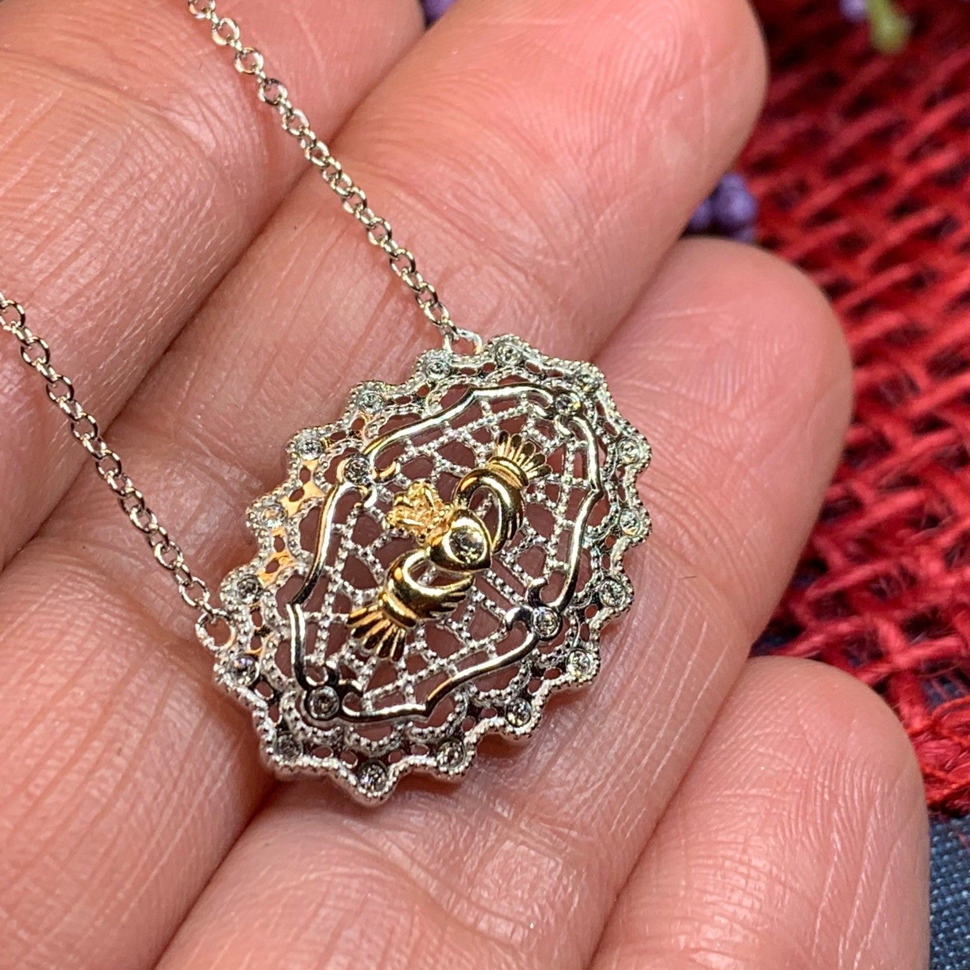 Irish Lace Claddagh Necklace - Handmade in Ireland — view 9
