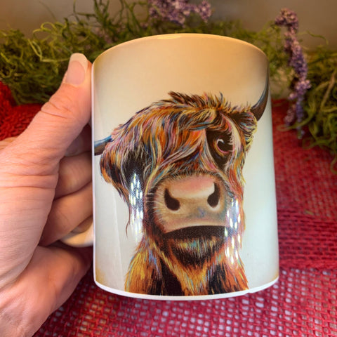 Load image into Gallery viewer, Highland Cow Mug, Scotland Gift, Scottish Mug, Ceramic Mug, Cow Lover Gift, Outlander Gift, Coffee Mug Gift, Mom Gift, Dad Gift, Wife Gift
