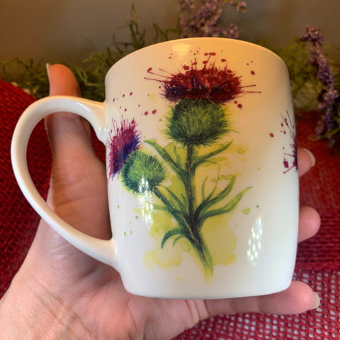 Load image into Gallery viewer, Thistle Mug, Scotland Gift, Scottish Thistle Mug, Ceramic Mug, Outlander Gift, Coffee Mug Gift, Mom Gift, Dad Gift, Wife Gift, Gift for her

