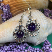 Load image into Gallery viewer, Celtic Knot Earrings, Celtic Jewelry, Irish Jewelry, Scotland Jewelry, Garnet Earrings, Amethyst Earrings, Bridal Jewelry, Anniversary Gift
