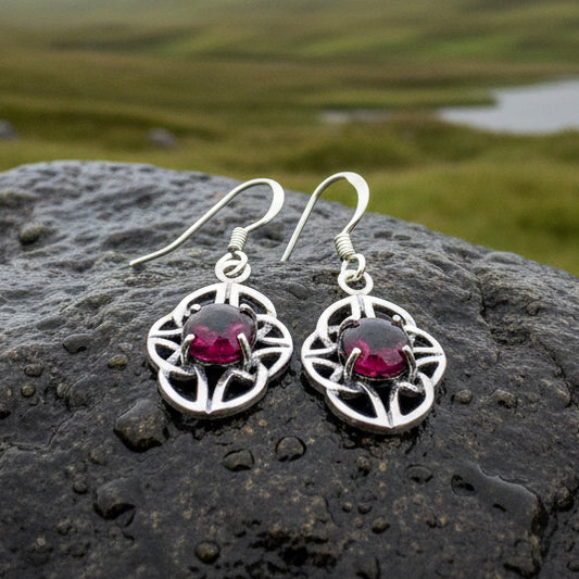 Celtic Knot Earrings, Celtic Jewelry, Irish Jewelry, Scotland Jewelry, Garnet Earrings, Amethyst Earrings, Bridal Jewelry, Anniversary Gift