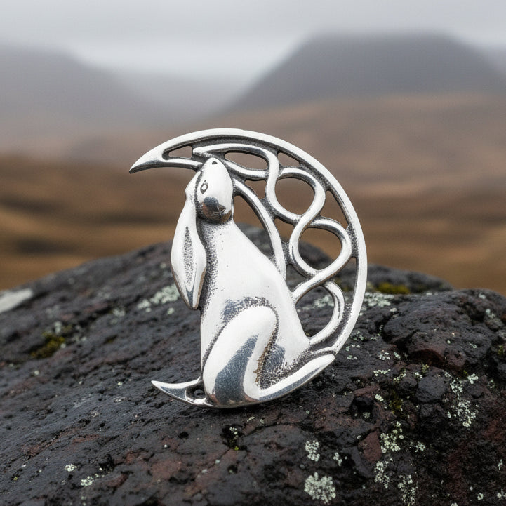 Evanora Celtic Rabbit Moon Pin in Pewter — view 4
