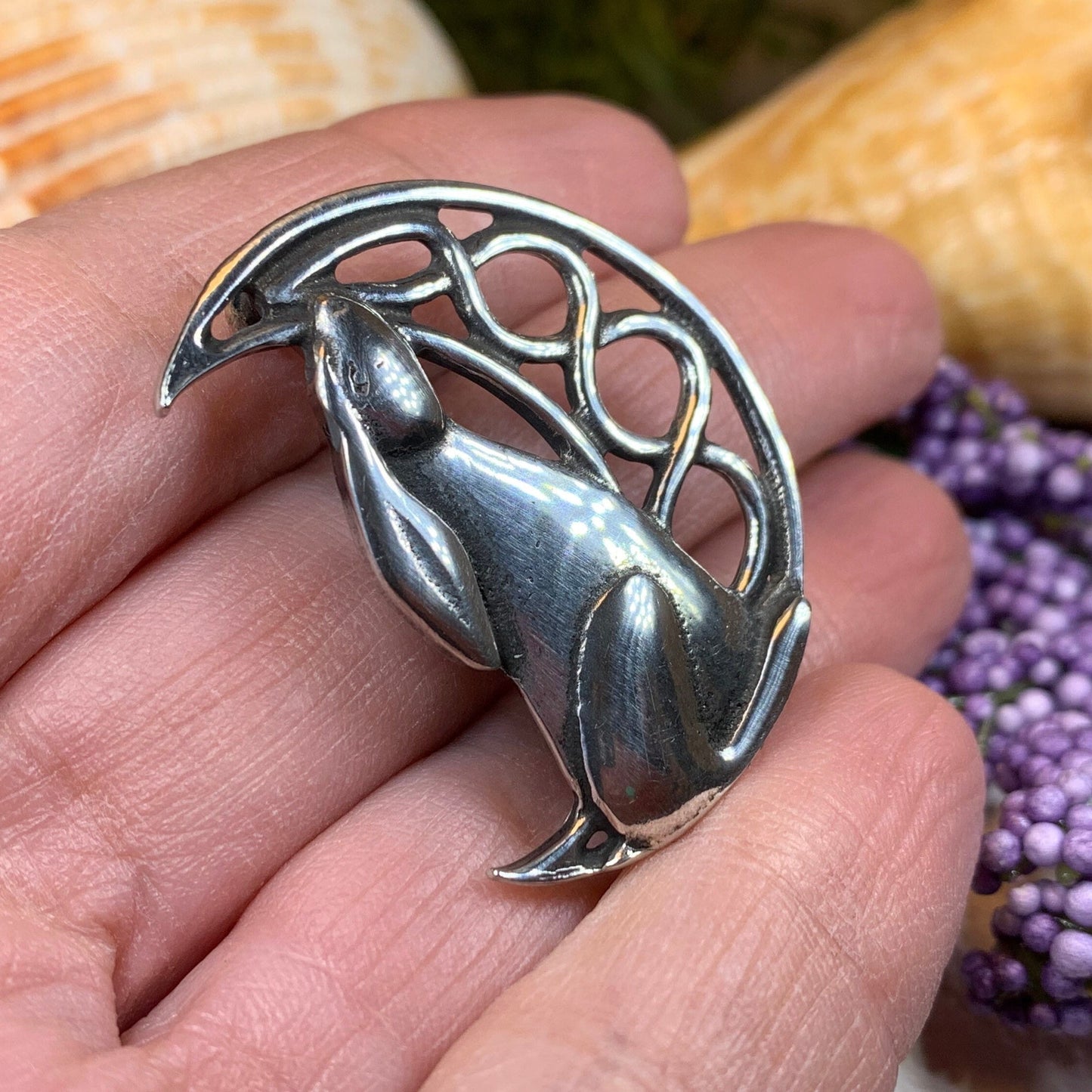 Evanora Celtic Rabbit Moon Pin in Pewter — view 5