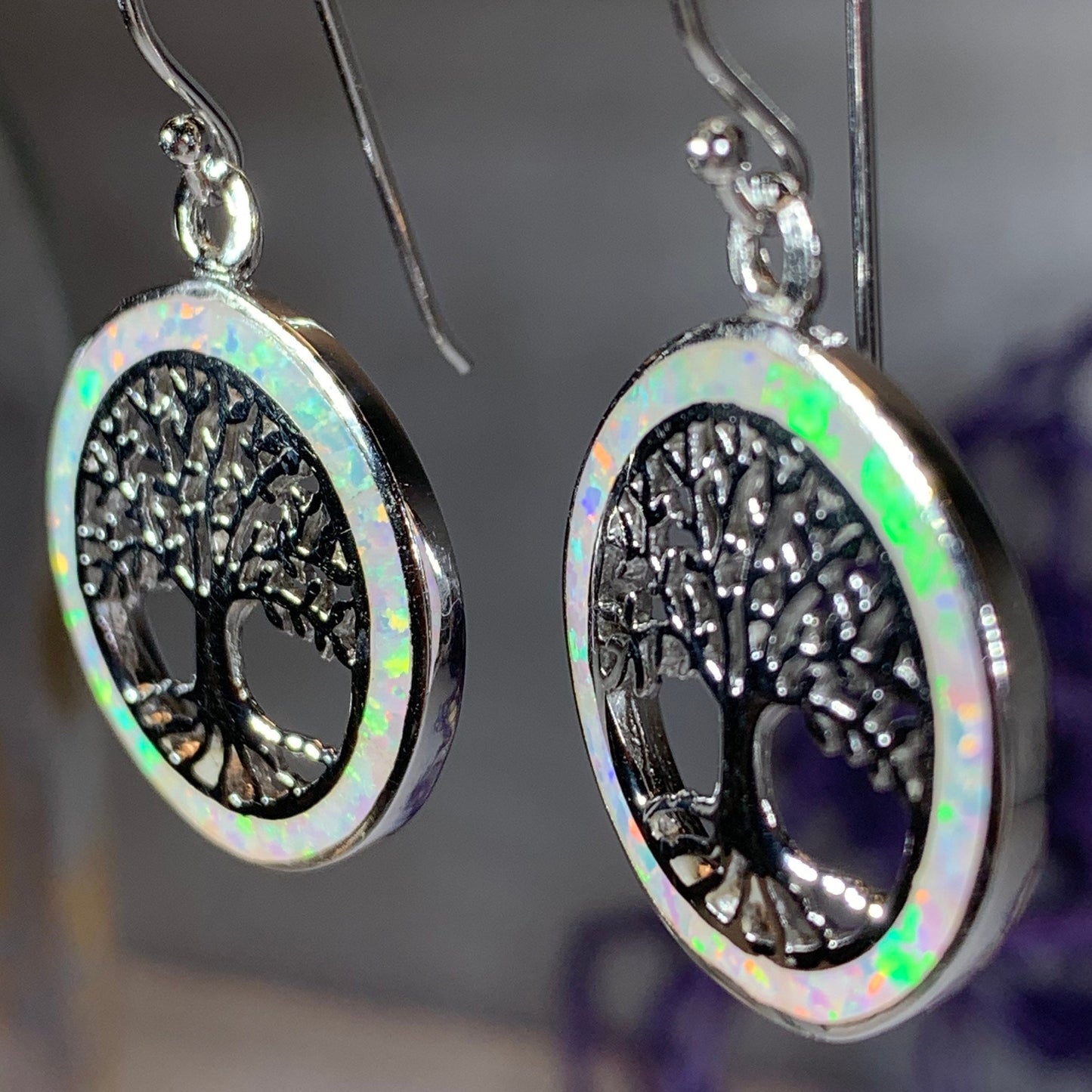 Tree of Life Earrings, Celtic Jewelry, Irish Jewelry, Opal Jewelry, Norse Jewelry, Anniversary Gift, Sister, Girlfriend, Graduation Gift