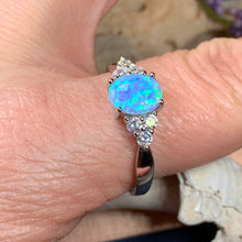 Load image into Gallery viewer, Opal Celtic Ring, Celtic Ring, Opal Engagement Ring, Blue Opal Ring, Anniversary Gift, Cocktail Ring, Birthstone Ring, Wife Gift, Mom Gift
