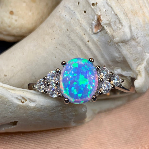 Load image into Gallery viewer, Opal Celtic Ring, Celtic Ring, Opal Engagement Ring, Blue Opal Ring, Anniversary Gift, Cocktail Ring, Birthstone Ring, Wife Gift, Mom Gift
