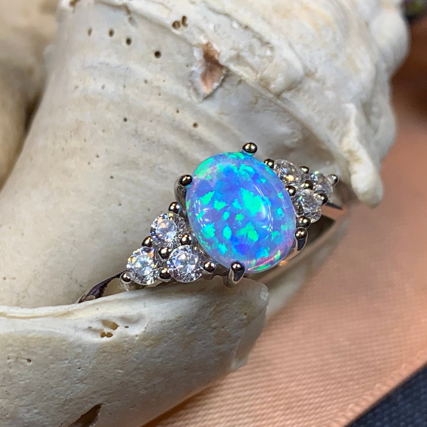 Opal Celtic Ring, Celtic Ring, Opal Engagement Ring, Blue Opal Ring, Anniversary Gift, Cocktail Ring, Birthstone Ring, Wife Gift, Mom Gift