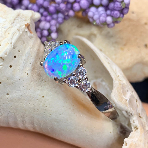Load image into Gallery viewer, Opal Celtic Ring, Celtic Ring, Opal Engagement Ring, Blue Opal Ring, Anniversary Gift, Cocktail Ring, Birthstone Ring, Wife Gift, Mom Gift
