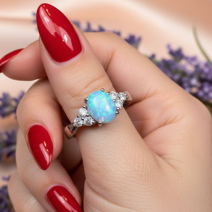 Opal Celtic Ring, Celtic Ring, Opal Engagement Ring, Blue Opal Ring, Anniversary Gift, Cocktail Ring, Birthstone Ring, Wife Gift, Mom Gift