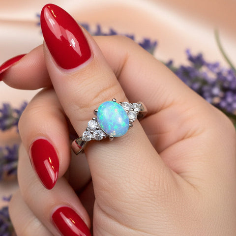 Load image into Gallery viewer, Opal Celtic Ring, Celtic Ring, Opal Engagement Ring, Blue Opal Ring, Anniversary Gift, Cocktail Ring, Birthstone Ring, Wife Gift, Mom Gift
