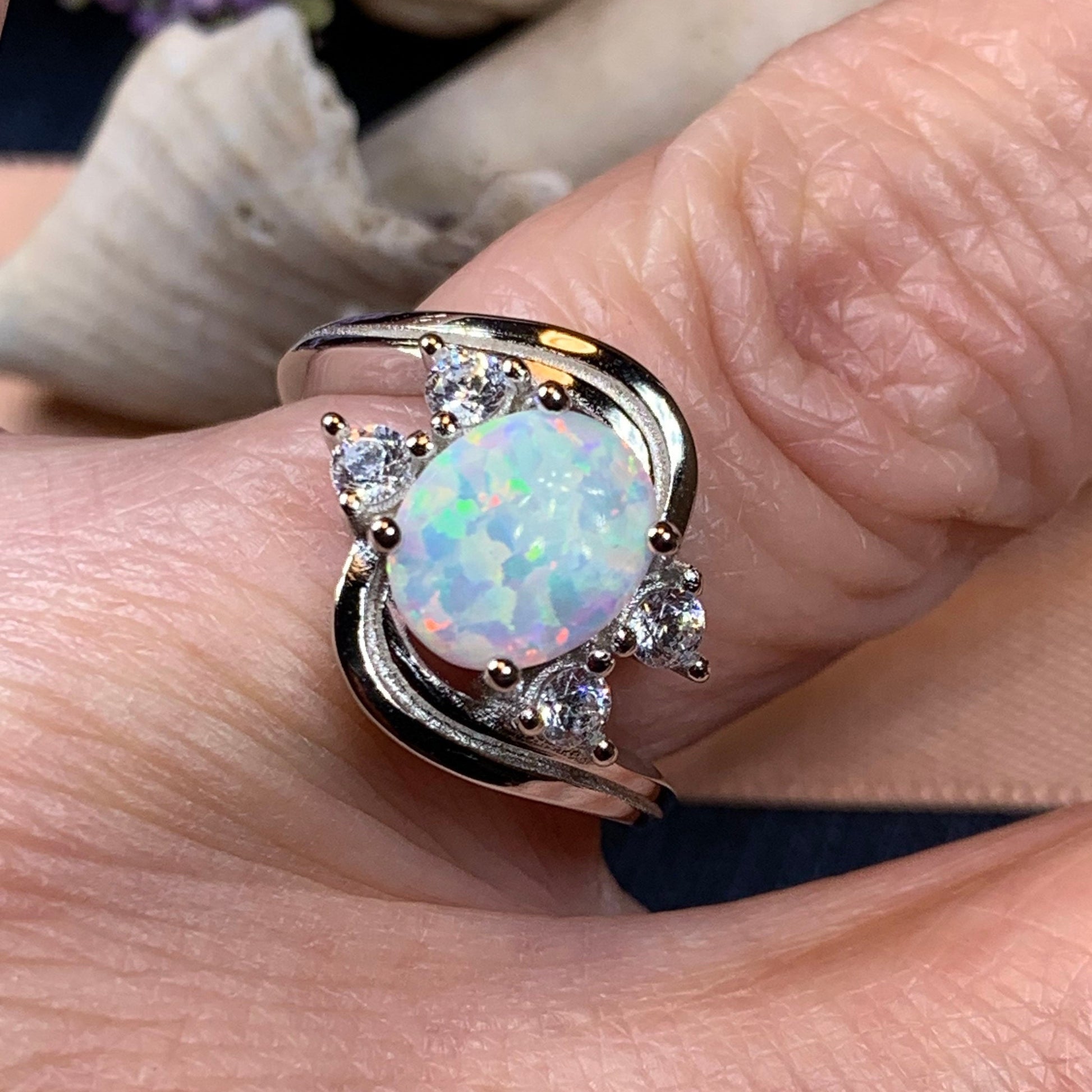 Seafoam Opal Celtic Ring — view 7