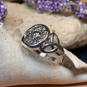 Crescent Moon Ring, Celtic Sun Ring, Celestial Jewelry, Moon Ring, Trinity Knot Ring, Irish Ring, Anniversary Gift, Wife Gift, Mom Gift