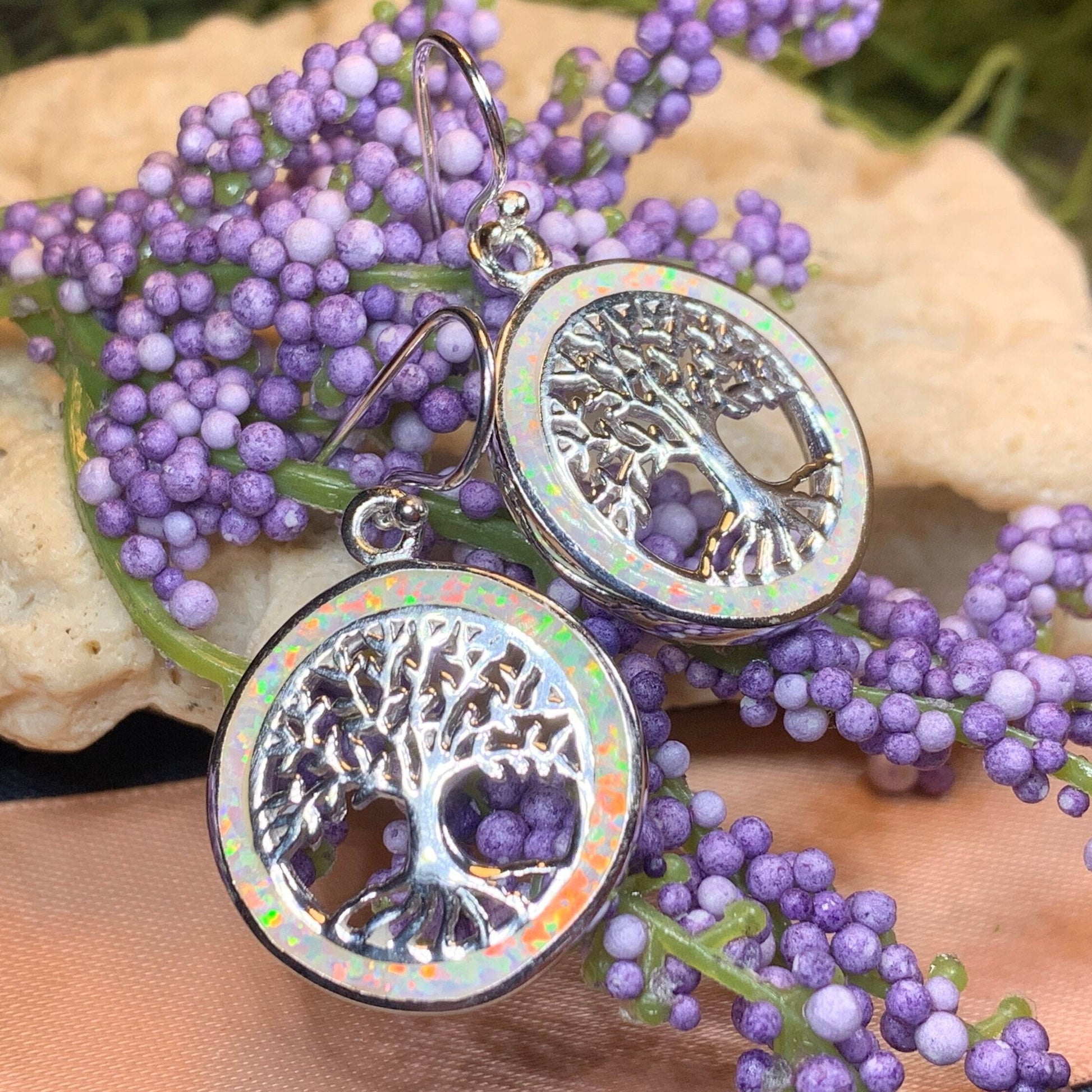 Tree of Life Earrings, Celtic Jewelry, Irish Jewelry, Opal Jewelry, Norse Jewelry, Anniversary Gift, Sister, Girlfriend, Graduation Gift