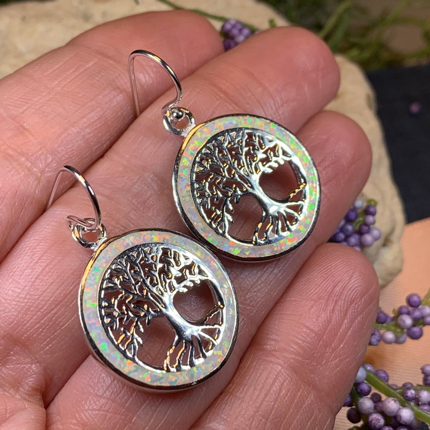 Tree of Life Earrings, Celtic Jewelry, Irish Jewelry, Opal Jewelry, Norse Jewelry, Anniversary Gift, Sister, Girlfriend, Graduation Gift