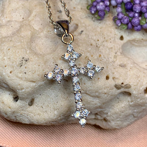 Celtic Cross Necklace, Diamond Cross Pendant, Irish Cross, First Communion Gift, Religious Jewelry, Bridal Cross Necklace, Wife Gift
