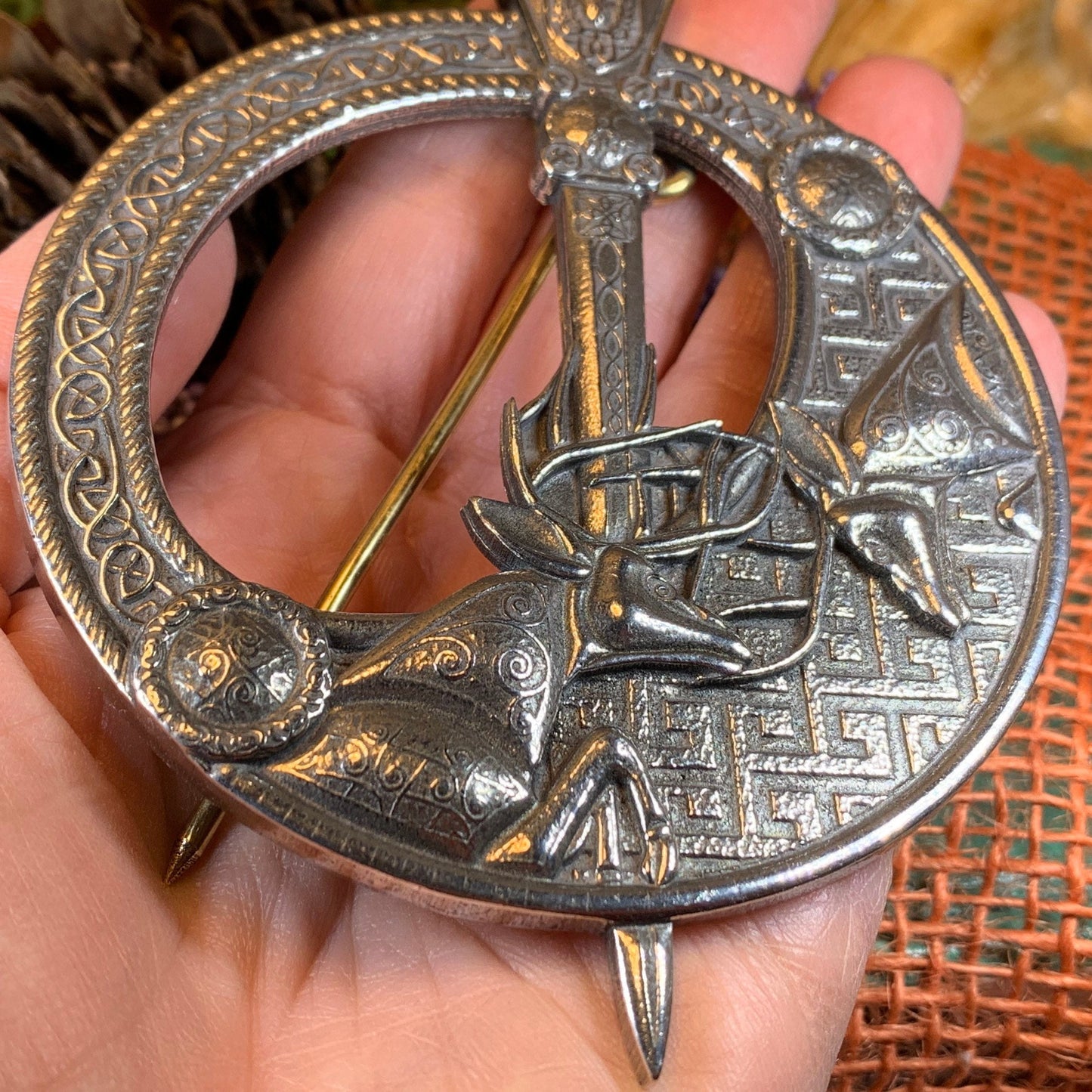 Celtic Stag Brooch, Celtic Knot Pin, Irish Jewelry, Scotland Jewelry, Anniversary Gift, Scottish Tartan Pin, Viking Jewelry, Norse Brooch