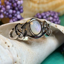 Load image into Gallery viewer, Celtic Knot Ring, Moonstone Ring, Promise Ring, Irish Jewelry, Celtic Ring, Anniversary Gift, Wiccan Jewelry, Boho Ring, Cocktail Ring
