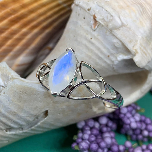 Celtic Knot Ring, Moonstone Promise Ring, Engagement Ring, Solitaire Ring, Cocktail Ring, Anniversary Gift, Silver Boho Ring, Scottish Ring