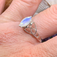 Load image into Gallery viewer, Celtic Knot Ring, Moonstone Promise Ring, Engagement Ring, Solitaire Ring, Cocktail Ring, Anniversary Gift, Silver Boho Ring, Scottish Ring
