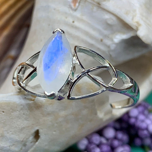 Celtic Knot Ring, Moonstone Promise Ring, Engagement Ring, Solitaire Ring, Cocktail Ring, Anniversary Gift, Silver Boho Ring, Scottish Ring