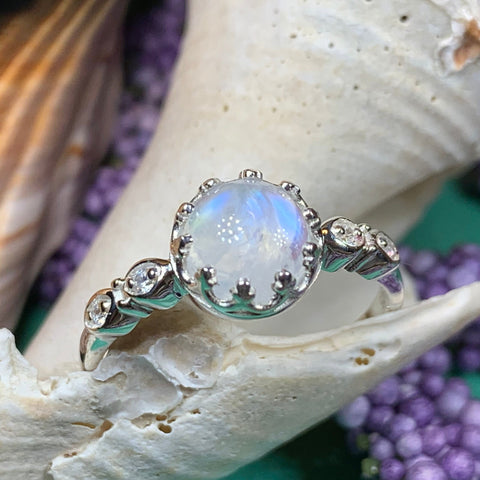 Load image into Gallery viewer, Moonstone Ring, Promise Ring, Engagement Ring, Celtic Jewelry, Anniversary Gift, Wiccan Jewelry, Boho Statement Ring, Cocktail Ring
