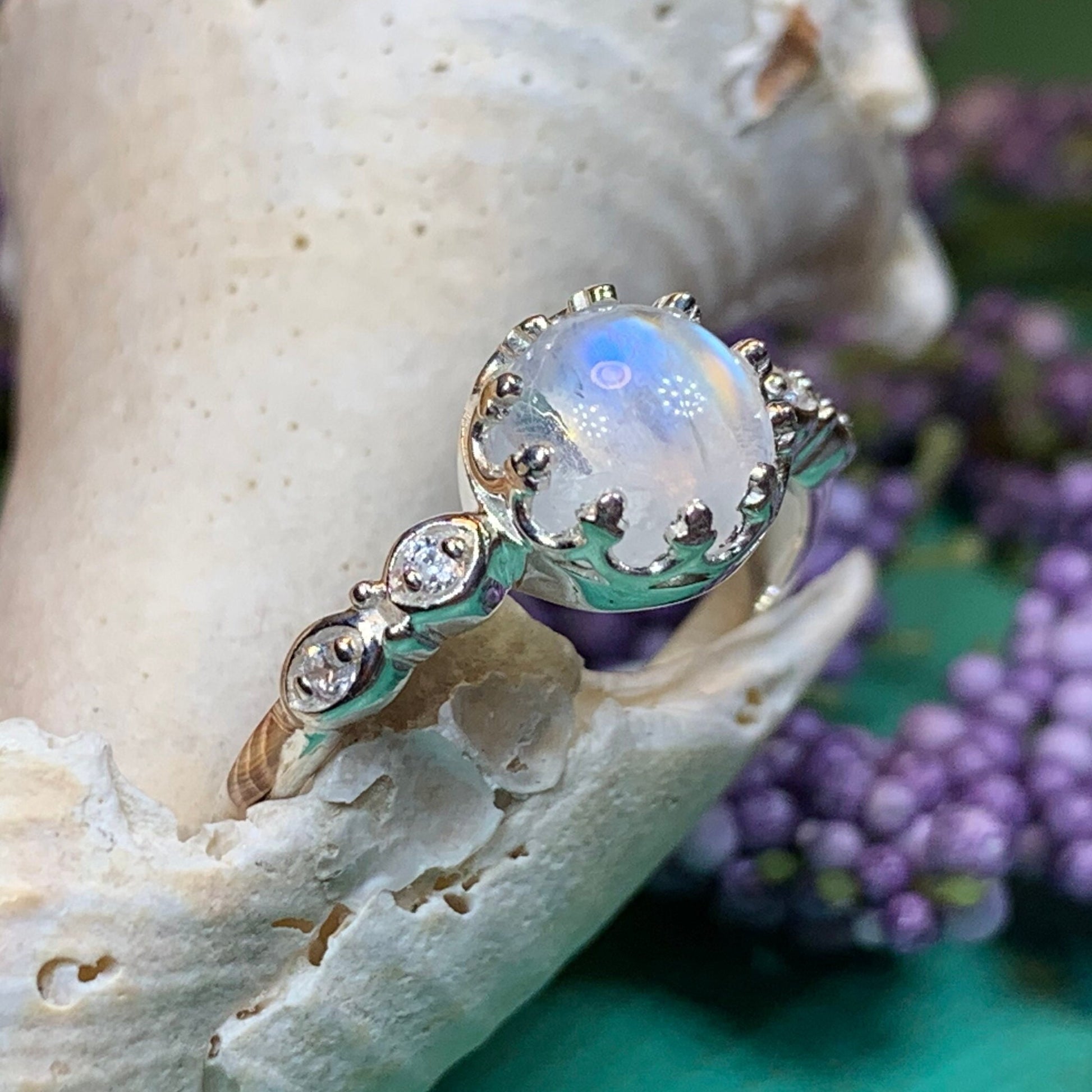 Moonstone Ring, Promise Ring, Engagement Ring, Celtic Jewelry, Anniversary Gift, Wiccan Jewelry, Boho Statement Ring, Cocktail Ring