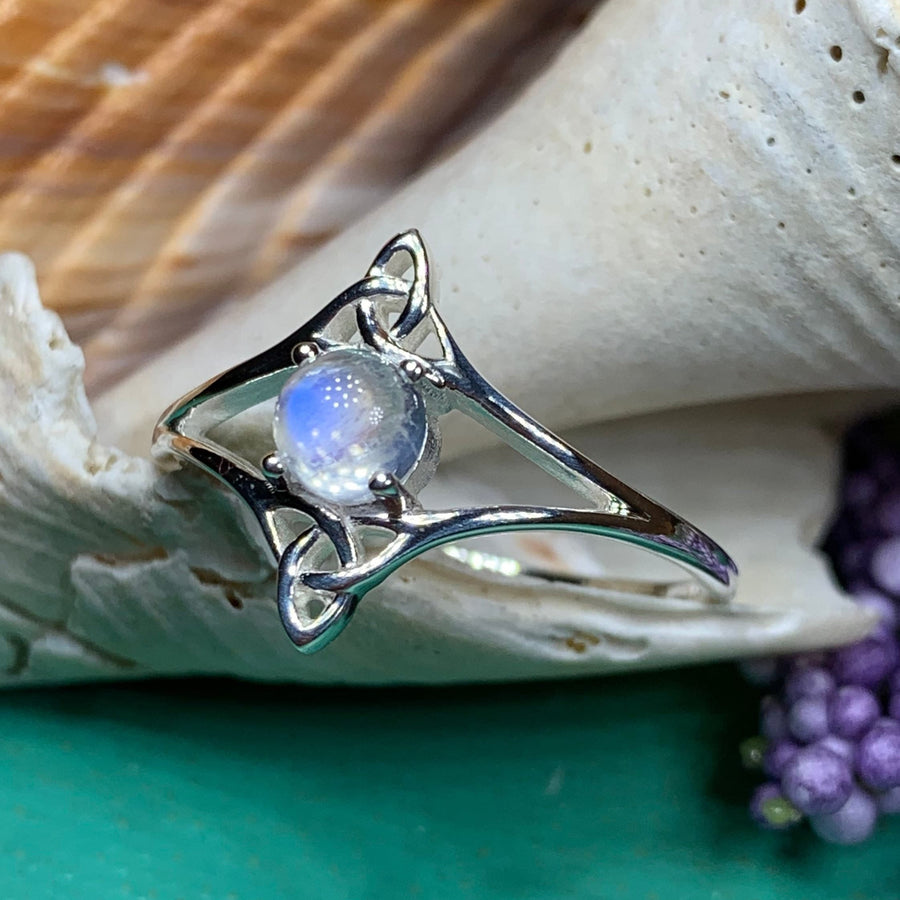 Moonstone Ring, Celtic Knot Ring, Irish Promise Ring, Engagement Ring, Cocktail Ring, Anniversary Gift, Silver Boho Ring, Scottish Ring