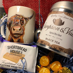 Scotland Gift Box, Highland Cow Gift, Scottish Loose Tea Gift, Scottish Mug, Outlander Gift, New Home Gift, Get Well Gift, Thank You Gift
