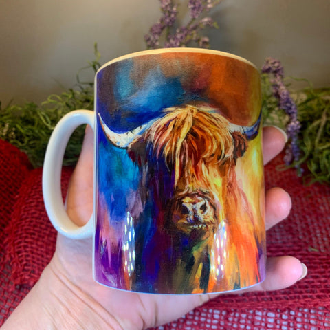 Load image into Gallery viewer, Highland Cow Mug, Scotland Gift, Scottish Mug, Ceramic Mug, Cow Lover Gift, Outlander Gift, Coffee Mug Gift, Mom Gift, Dad Gift, Wife Gift
