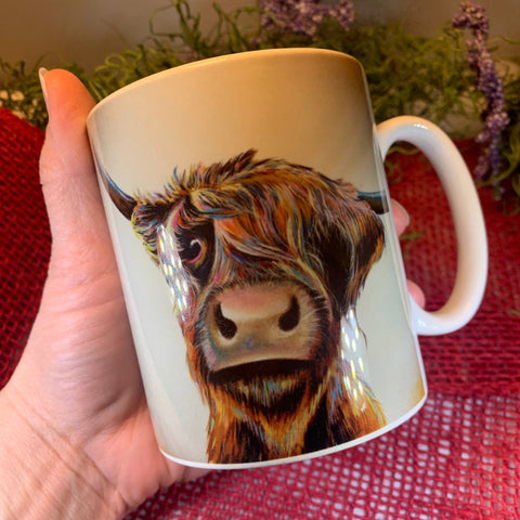Load image into Gallery viewer, Highland Cow Mug, Scotland Gift, Scottish Mug, Ceramic Mug, Cow Lover Gift, Outlander Gift, Coffee Mug Gift, Mom Gift, Dad Gift, Wife Gift
