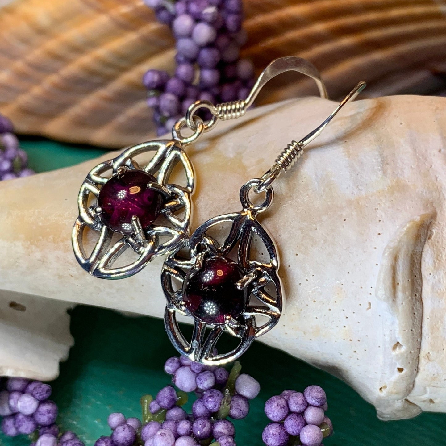 Charis Celtic Knot Garnet Earrings in Sterling Silver — view 6