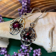 Load image into Gallery viewer, Celtic Knot Earrings, Celtic Jewelry, Irish Jewelry, Scotland Jewelry, Garnet Earrings, Amethyst Earrings, Bridal Jewelry, Anniversary Gift
