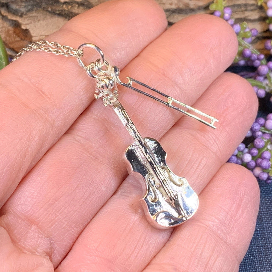 Irish Fiddle Celtic Necklace, Celtic Music, Violin Jewelry, Musician Gift, Silver Violin, Orchestra, Music Teacher Gift, Orchestra Jewelry