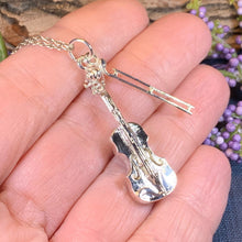 Load image into Gallery viewer, Irish Fiddle Celtic Necklace, Celtic Music, Violin Jewelry, Musician Gift, Silver Violin, Orchestra, Music Teacher Gift, Orchestra Jewelry
