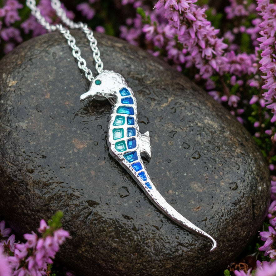 Seahorse Necklace, Beach Jewelry, Ocean Necklace, Enamel Pendant, Retirement Gift, Sea Jewelry, Nautical Jewelry, Ocean Lover Gift, Mom Gift